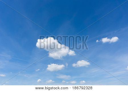 View on beautiful white clouds in a blue sky. Clouds and Skies in the Morning. Fresh Air. Cloudy Weather. Cloud Formations. White Clouds