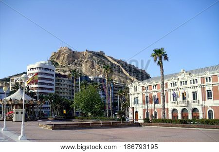 Mount Benacantil And Santa Barbara Castle In Alicante, Spain Taken From The Marina
