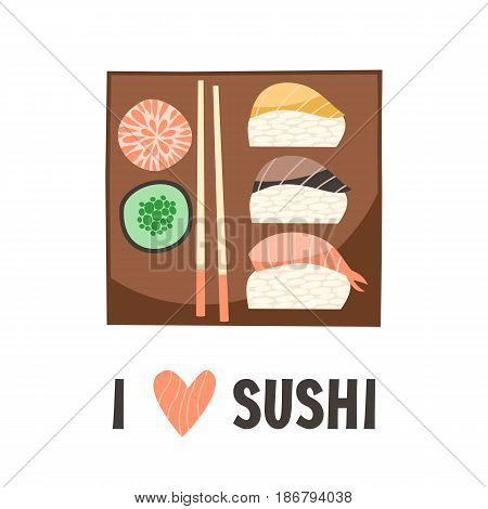 Sushi. Japanese food sushi roll. Flat vector illustration