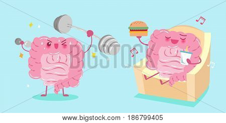 cute cartoon intestine with health concept on green background