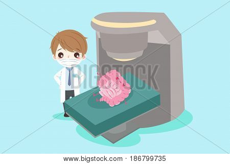 cute cartoon doctor and intestine with health concept on green background