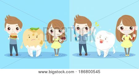 cute cartoon children with tooth health on blue background