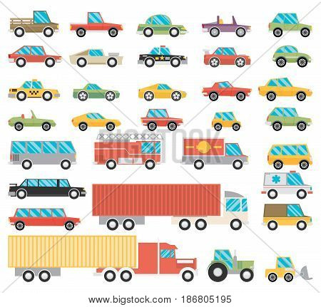 Set of cartoon cars. Flat vector set.
