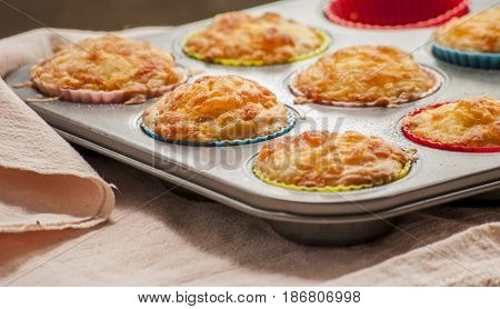 savory muffin close up ham and chesee