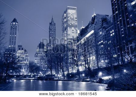 Central Park and manhattan skyline at night, New York City