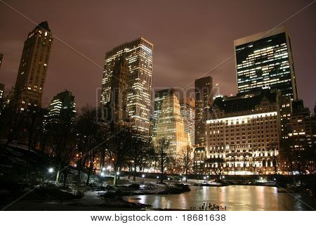 Central Park and manhattan skyline at night, New York City