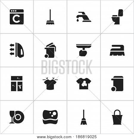 Set Of 16 Editable Dry-Cleaning Icons. Includes Symbols Such As Broomstick, Washing Tool, Unclean Blouse And More. Can Be Used For Web, Mobile, UI And Infographic Design.