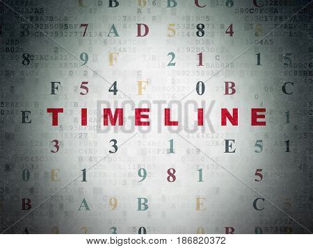 Timeline concept: Painted red text Timeline on Digital Data Paper background with Hexadecimal Code