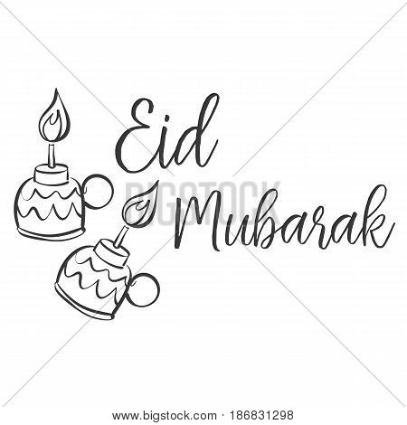 Hand draw style Eid Mubarak greeting card vector