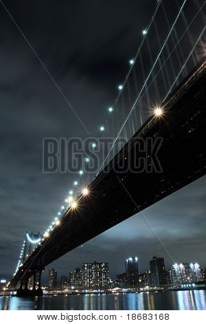 纽约城市天际线和曼哈顿大桥夜景