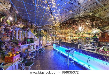 MOSCOW - AUGUST 2014: Vintage interior of the restaurant of French cuisine 