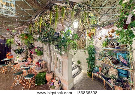 MOSCOW - AUGUST 2014: Vintage interior of the restaurant of French cuisine 