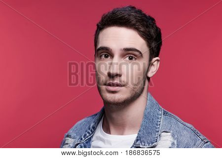 Close Up Portrait Of Young Handsome Casual Man Looking At Camera, Attractive Young Man