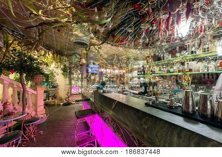 MOSCOW - AUGUST 2014: Vintage interior of the restaurant of French cuisine 