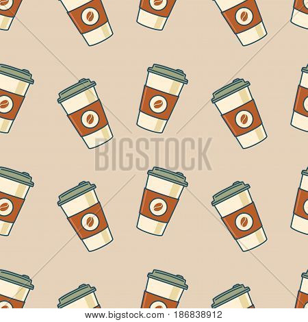 Paper coffee cups. Seamless pattern. Retro style. Vector illustration.
