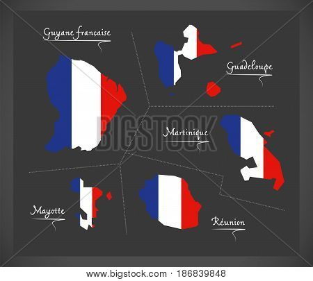 French Overseas Departments Map With French National Flag Illustration