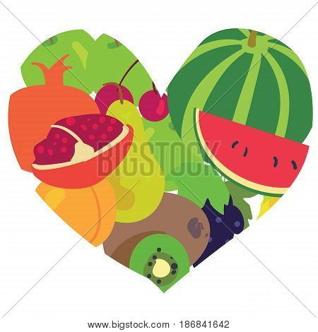 Heart consisting of fresh fruits on a white background