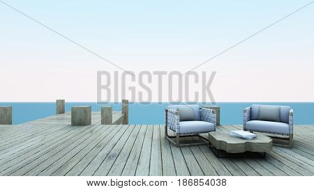 Sofa set take view sea wayside roof batten for vacation and summer - 3d render