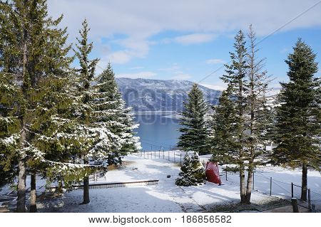 Winter near Mavrovo lake in Macedonian republic
