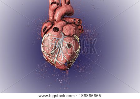 Destruction of heart. Heart disease concept, 3D illustration