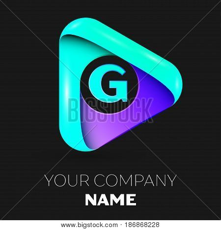 Letter G vector logo symbol in the colorful triangle on black background. Vector template for your design
