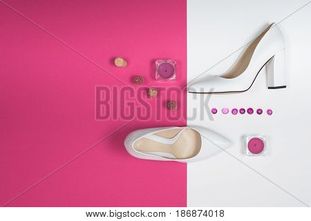 Shoes fashion. Stylish Trendy white heels . Summer fashion Outfit, Luxury Party shoes. Hipster Essentials. Minimal fashion concept.