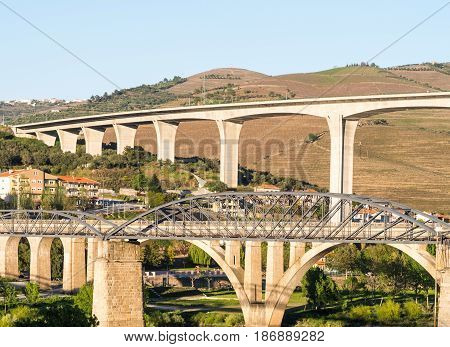 Two bridges in Peso da Regua Portugal.