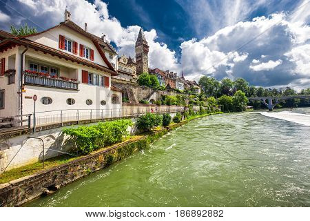 Bremgarten, Switzerland - August 2016 - Old City Venter Of Bremgarten City In Switzerland.