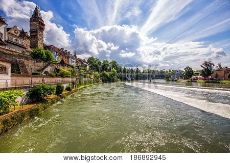 Old City Venter Of Bremgarten City In Switzerland.