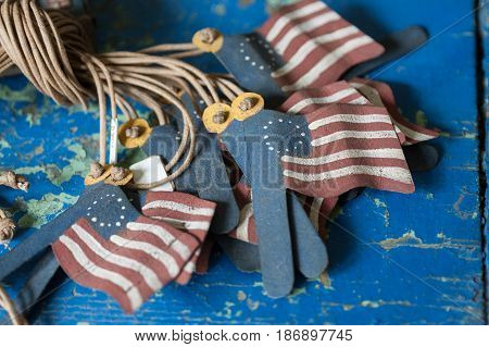 American flag pendants found on a table in an antique shop