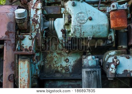 Detail of the diesel engine of an abandoned crane