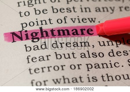Fake Dictionary Dictionary definition of the word nightmare. including key descriptive words.