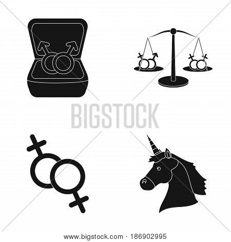 Rings, balance, feminism, unicorn.Gayset collection icons in black style vector symbol stock illustration .