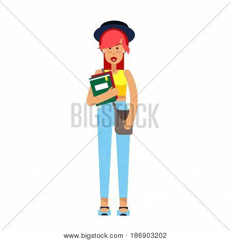 Vector detailed character people, character young women or sudent, woman in casual clothing style. Business women, character creative woman, people lifestyle isolated on white background