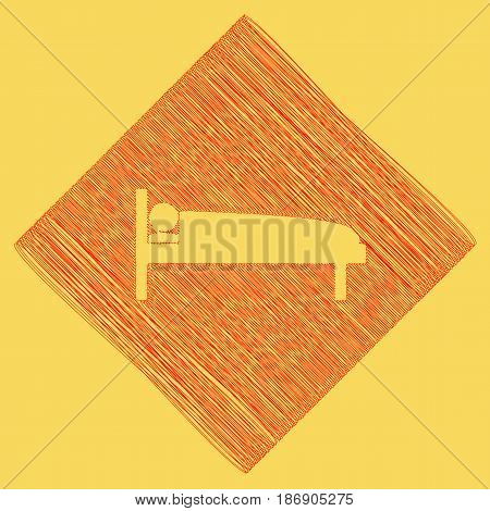 Hospital sign illustration. Vector. Red scribble icon obtained as a result of subtraction rhomb and path. Royal yellow background.