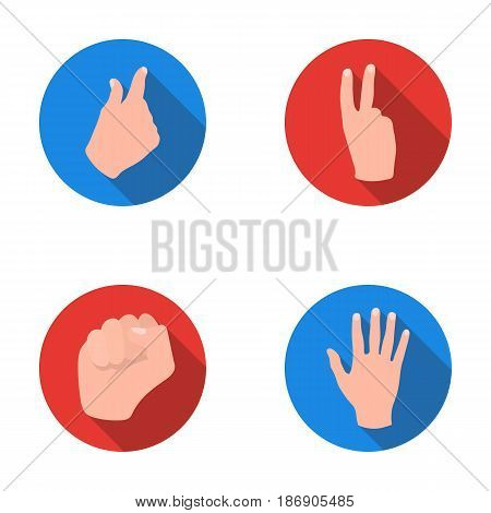 Open fist, victory, miser. Hand gesture set collection icons in flat style vector symbol stock illustration .