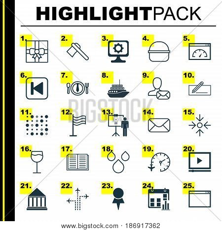 Set Of 25 Universal Editable Icons. Can Be Used For Web, Mobile And App Design. Includes Elements Such As Flight Path, Message, Presentation Date And More.