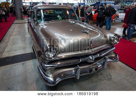 STUTTGART GERMANY - MARCH 03 2017: Mid-size luxury car Ford Mainline 1953. Europe's greatest classic car exhibition 