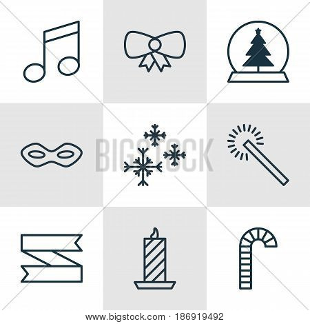 Set Of 9 Happy New Year Icons. Includes Fire Wax, Lollipop, Crotchets And Other Symbols. Beautiful Design Elements.