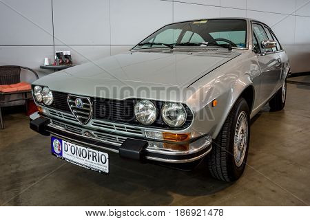 STUTTGART GERMANY - MARCH 03 2017: Executive car Alfa Romeo Alfetta GTV 2000 (Type 116) 1978. Europe's greatest classic car exhibition 