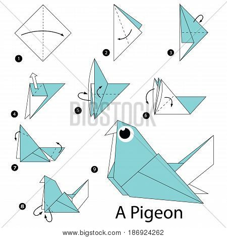 step by step instructions how to make origami a Pigeon.