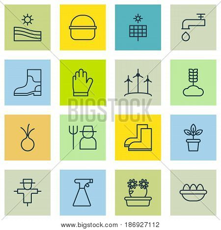 Set Of 16 Holticulture Icons. Includes Floweret, Gardening Shoes, Grower And Other Symbols. Beautiful Design Elements.