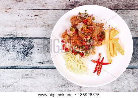 Spicy Crispy Deep-fried Karaoge Chicken Salad.