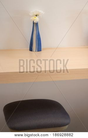 White Flowers Vase Decorated On Table stock photo