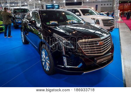STUTTGART GERMANY - MARCH 03 2017: Mid-size luxury crossover SUV Cadillac XT5 Platinum 2017. Europe's greatest classic car exhibition 
