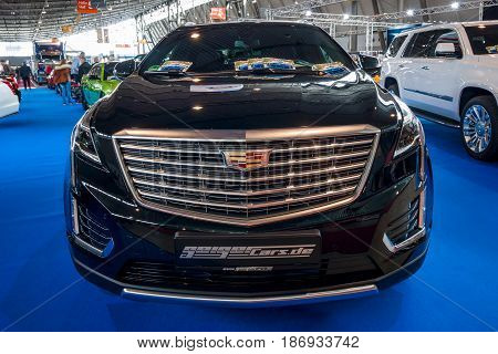 STUTTGART GERMANY - MARCH 03 2017: Mid-size luxury crossover SUV Cadillac XT5 Platinum 2017. Europe's greatest classic car exhibition 