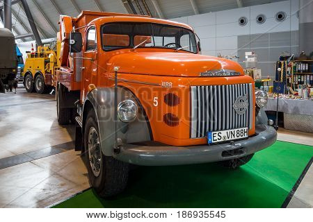 STUTTGART GERMANY - MARCH 03 2017: Heavy duty truck Volvo Titan (N88) 1973. Europe's greatest classic car exhibition 