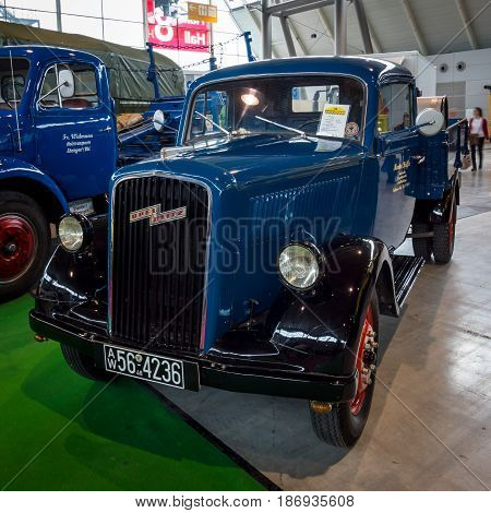 STUTTGART GERMANY - MARCH 03 2017: Truck Opel Blitz 1948. Europe's greatest classic car exhibition 