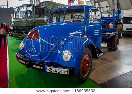 STUTTGART GERMANY - MARCH 03 2017: Truck Magirus-Deutz Mercur 120L 1959. Europe's greatest classic car exhibition 