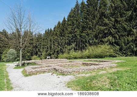 Ground walls of the former Roman fort Feldberg in the Taunus, Germany